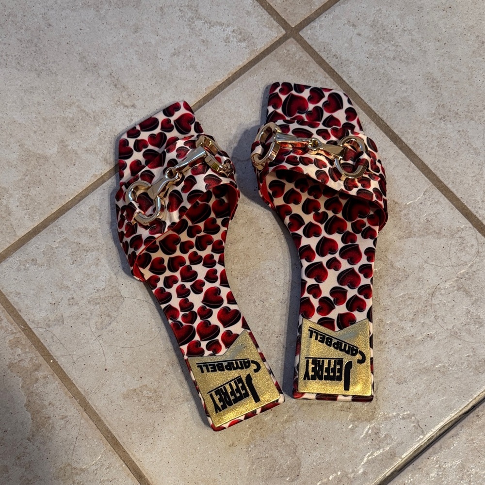Jeffrey Campbell Red Heart Sandals with Gold Chain